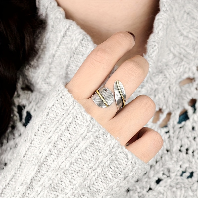 Vintage Feather Shape Ring Boho Ladies Split Ring Party Keepsake